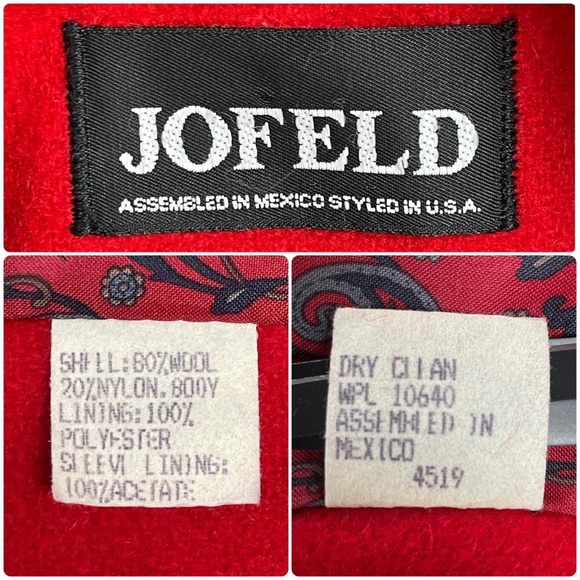 Jofeld Vintage 80s Red Wool Blend Double Breasted Long Dress Coat Size L - Picture 8 of 8